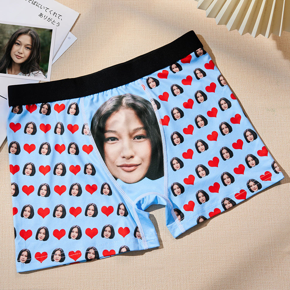 カスタムフェイスボクサーパンツ-写真入り可能なオリジナル下着ラブハートバレンタインプレゼント