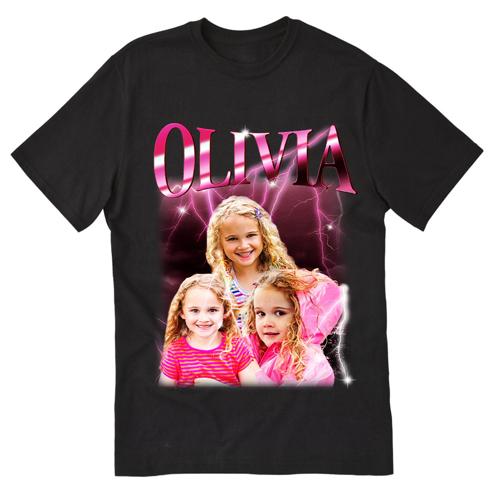 Custom Photo Vintage Tee Personalized Name T-shirt Black Gift for DAD - MyFaceSocksAU