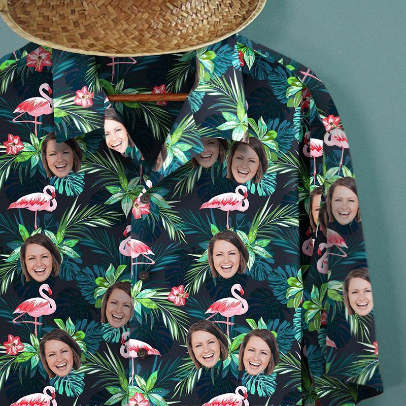 Custom Hawaiian Shirt with Dog on It Flamingo Flowers And Leaves Shirt for Pet Owner - MyFaceSocksAu