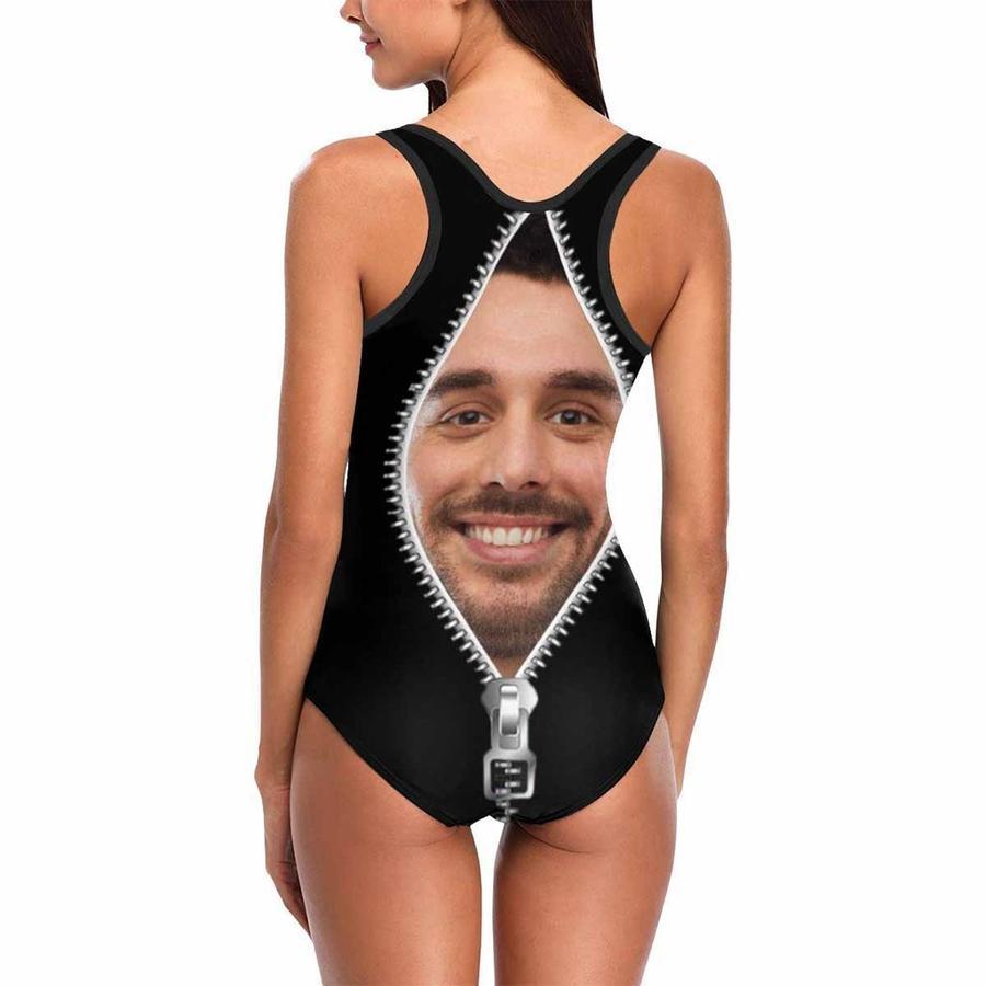 Custom Face Zipper Photo Women's One Piece Sexy Swimsuit - MyFaceSocksAu