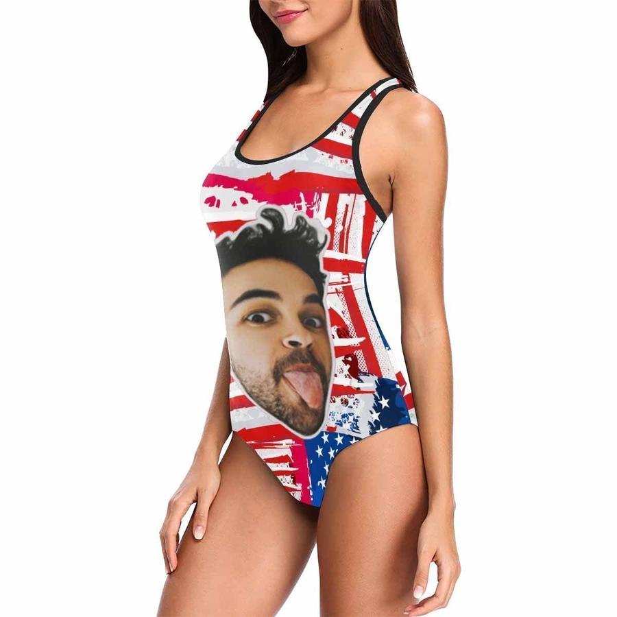 Custom Funny Face USA Flag Women's One Piece Swimsuit - MyFaceSocksAu