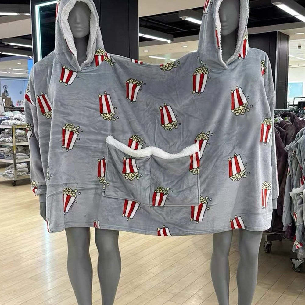 Popcorn Couple Jumpsuit Pajamas Warm And Intimate One-Piece Loungewear Blanket Funny Valentine's Day Gift - MyFaceSocksAu