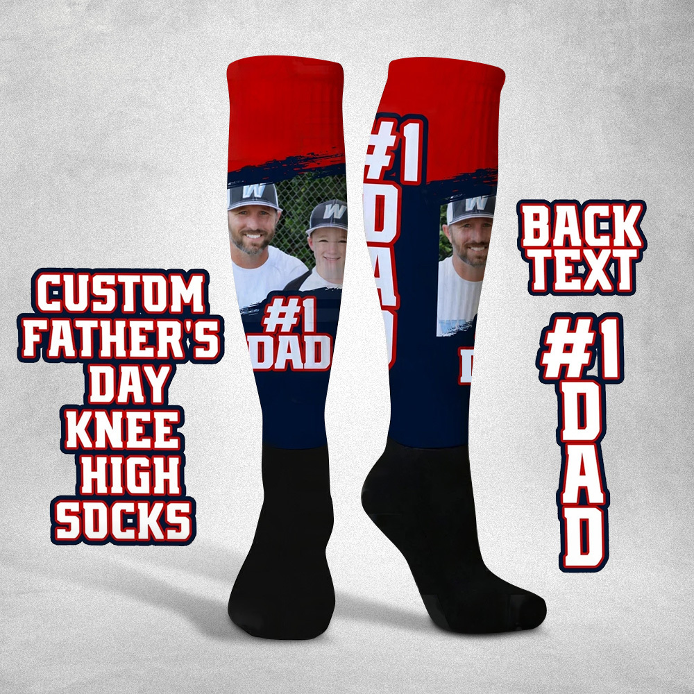 Custom #1 DAD Knee High Socks Personalized Compression Father's Day Tournament Sport Team Baseball Softball Soccer - MyFaceSocksAU