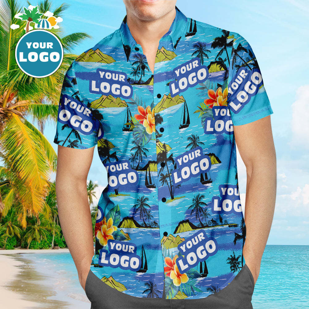Custom Logo Hawaiian Shirts Mountains Personalized Aloha Beach Shirt For Men - MyFaceSocksAu