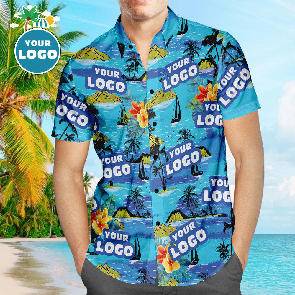 Custom Logo Hawaiian Shirts Mountains Personalized Aloha Beach Shirt For Men - MyFaceSocksAu