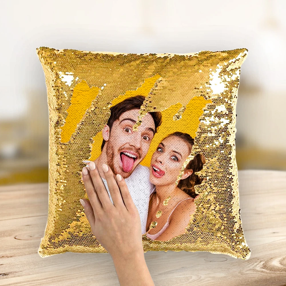 Custom Couple Photo Magic Sequins Pillow Multicolor Sequin Cushion 15.75inch*15.75inch - Best Gift - MyFaceSocksAu