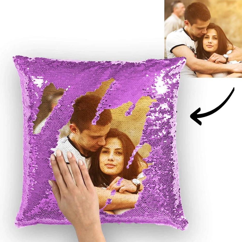 Custom Couple Photo Magic Sequins Pillow Multicolor Sequin Cushion 15.75inch*15.75inch - Best Gift - MyFaceSocksAu