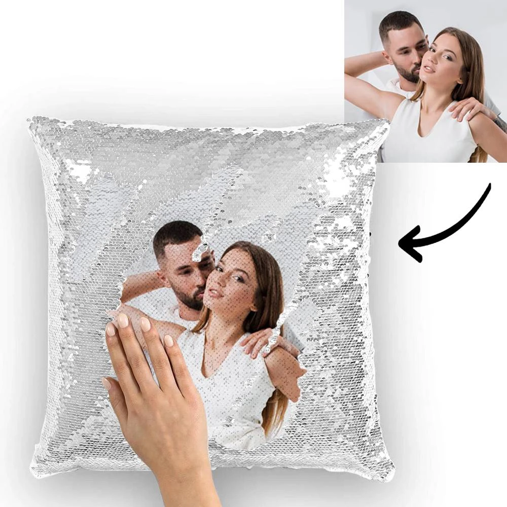 Custom Couple Photo Magic Sequins Pillow Multicolor Sequin Cushion 15.75inch*15.75inch - Best Gift - MyFaceSocksAu