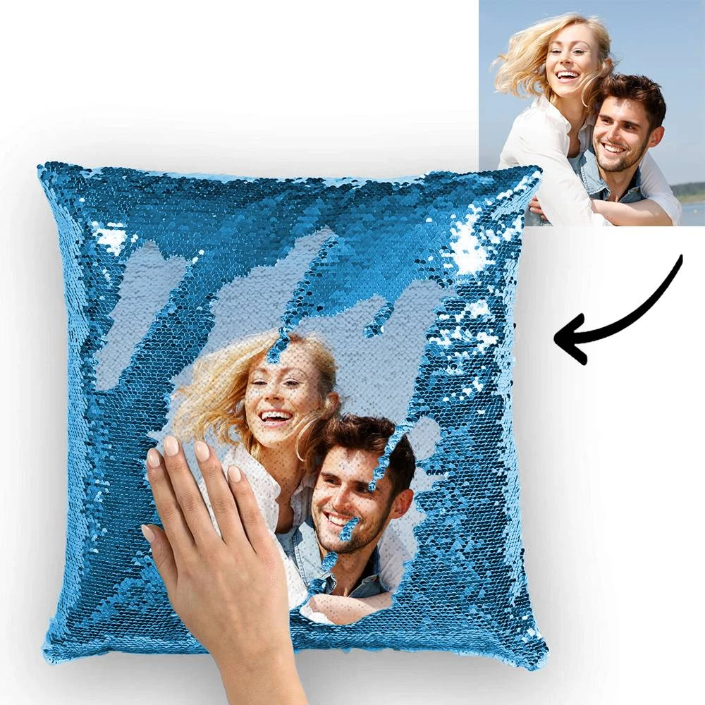 Custom Couple Photo Magic Sequins Pillow Multicolor Sequin Cushion 15.75inch*15.75inch - Best Gift - MyFaceSocksAu