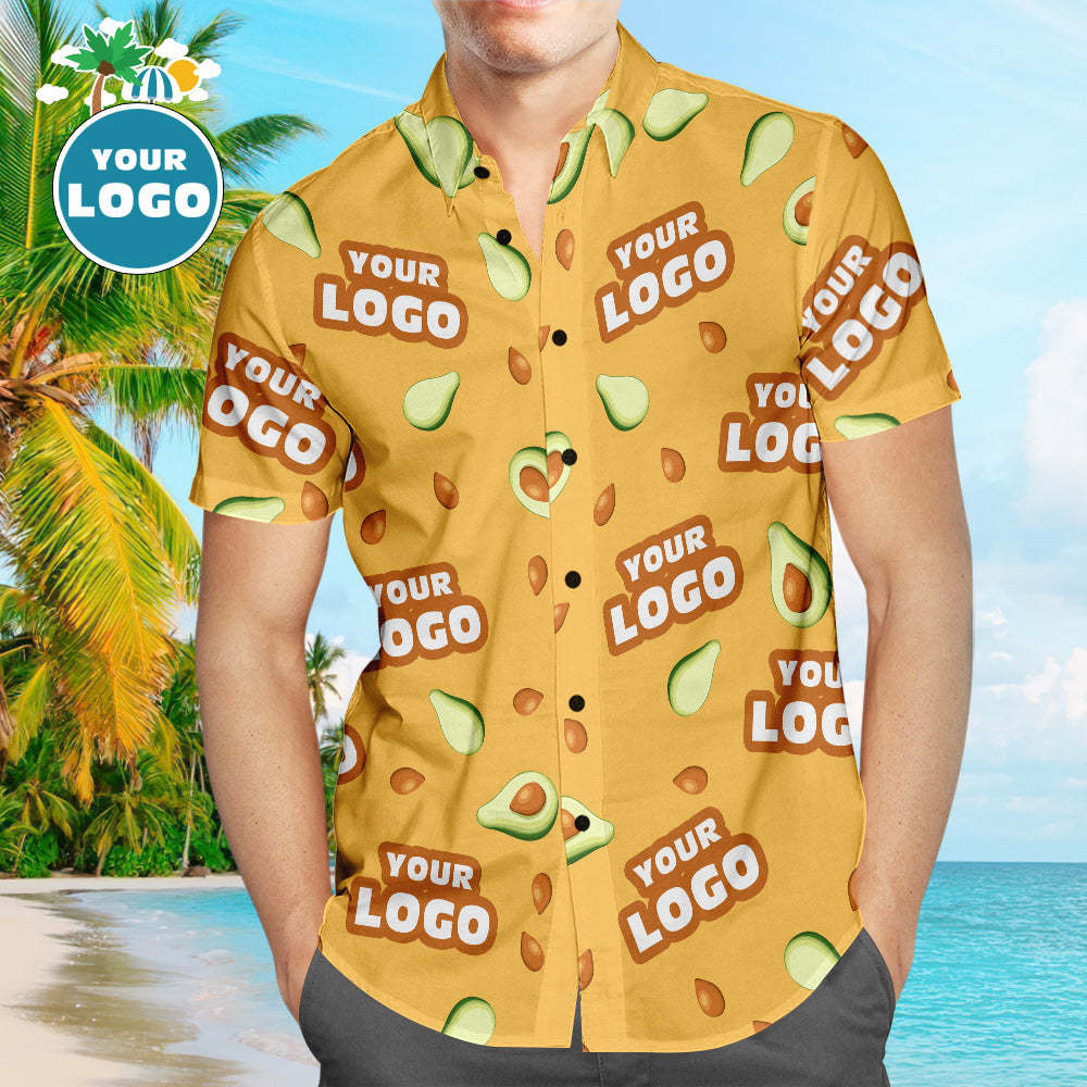 Custom Logo Hawaiian Shirts Avocado Personalized Aloha Beach Shirt For Men - MyFaceSocksAu
