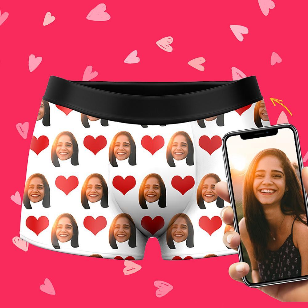 Custom Face Boxer Shorts 3d Preview Waistband Text Heart