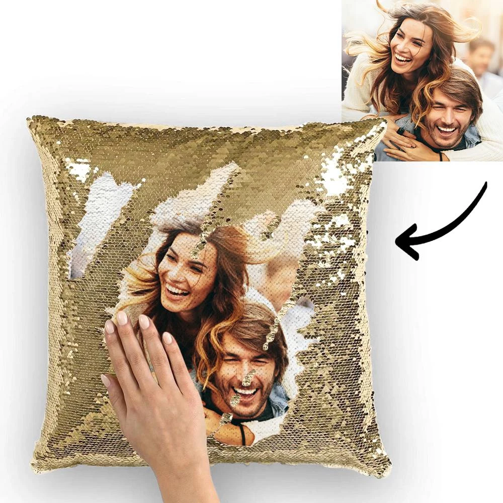 Custom Couple Photo Magic Sequins Pillow Multicolor Sequin Cushion 15.75inch*15.75inch - Best Gift - MyFaceSocksAu