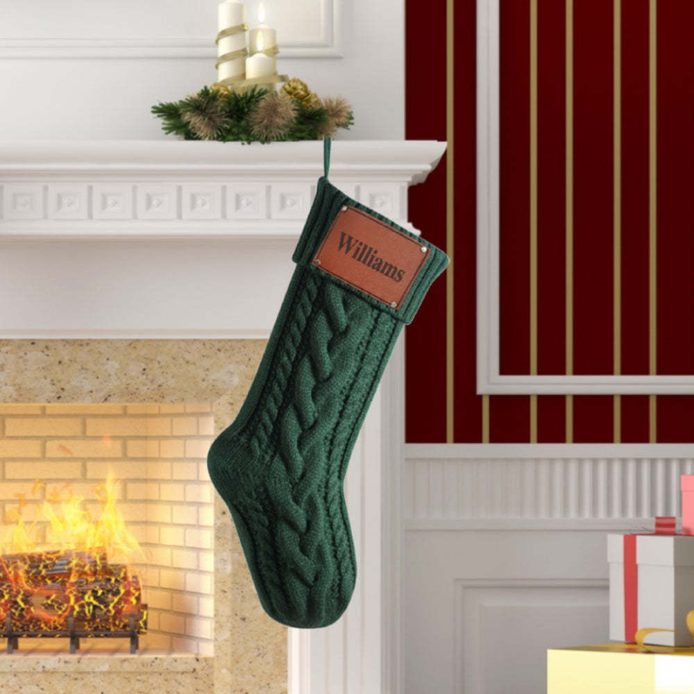 Personalized Christmas Stocking with Name Leather Patches Knitted Xmas Stockings Decoration - MyFaceSocksAu