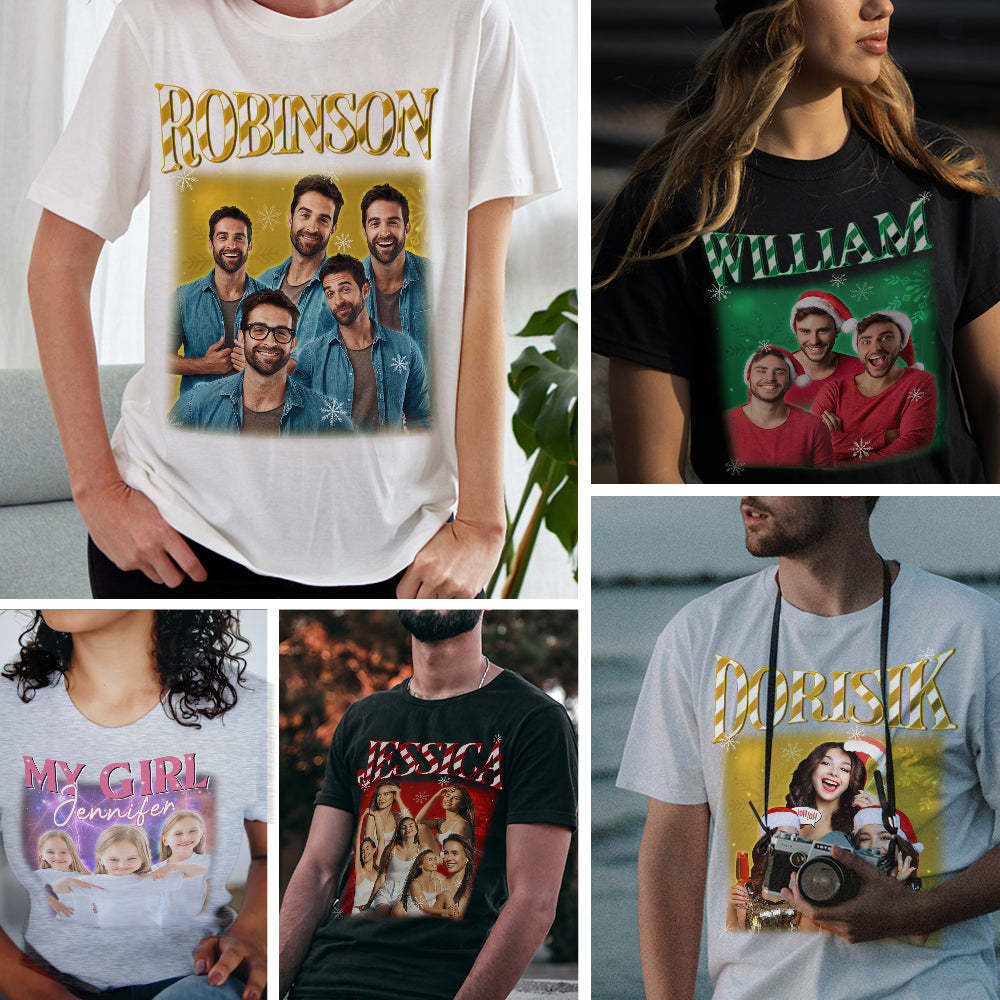 Custom Photo And Text Vintage T-shirt Personalised Vintage Tee For Him And Her