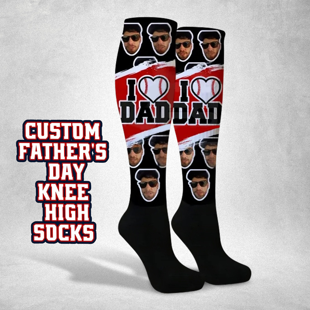 Custom I Heart Dad Knee High Socks Personalized Compression Father's Day Tournament Sport Team Baseball Softball Soccer - MyFaceSocksAU