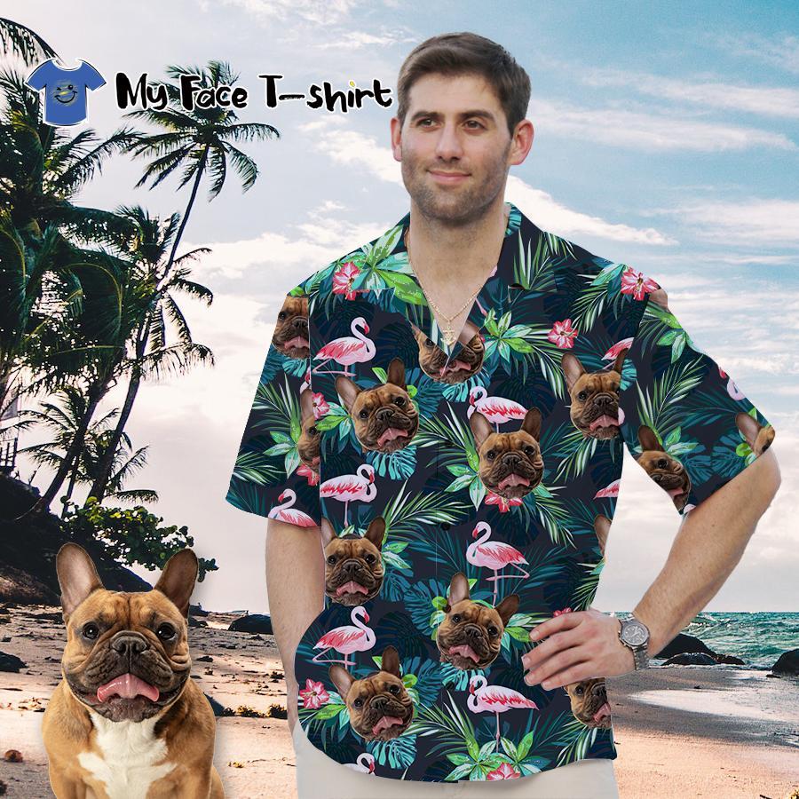 Custom Hawaiian Shirt with Dog on It Flamingo Flowers And Leaves Shirt for Pet Owner - MyFaceSocksAu