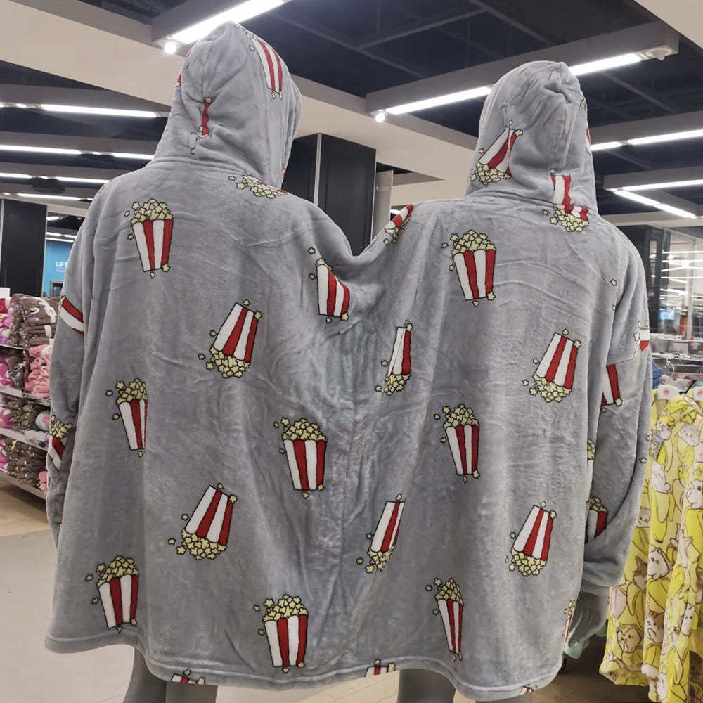 Popcorn Couple Jumpsuit Pajamas Warm And Intimate One-Piece Loungewear Blanket Funny Valentine's Day Gift - MyFaceSocksAu