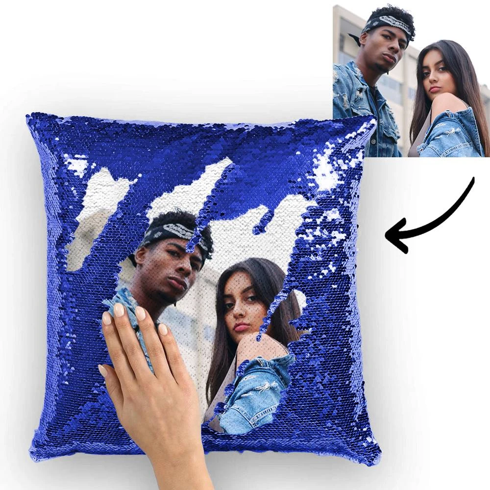 Custom Couple Photo Magic Sequins Pillow Multicolor Sequin Cushion 15.75inch*15.75inch - Best Gift - MyFaceSocksAu