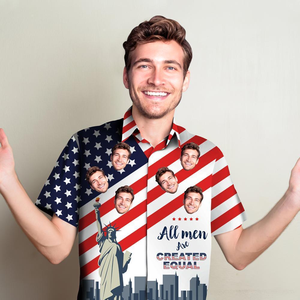 Fourth of July Custom Hawaiian Shirt with Dog Photo Personalised Hawaiian Shirt American Flag Shirt - MyFaceSocksAu