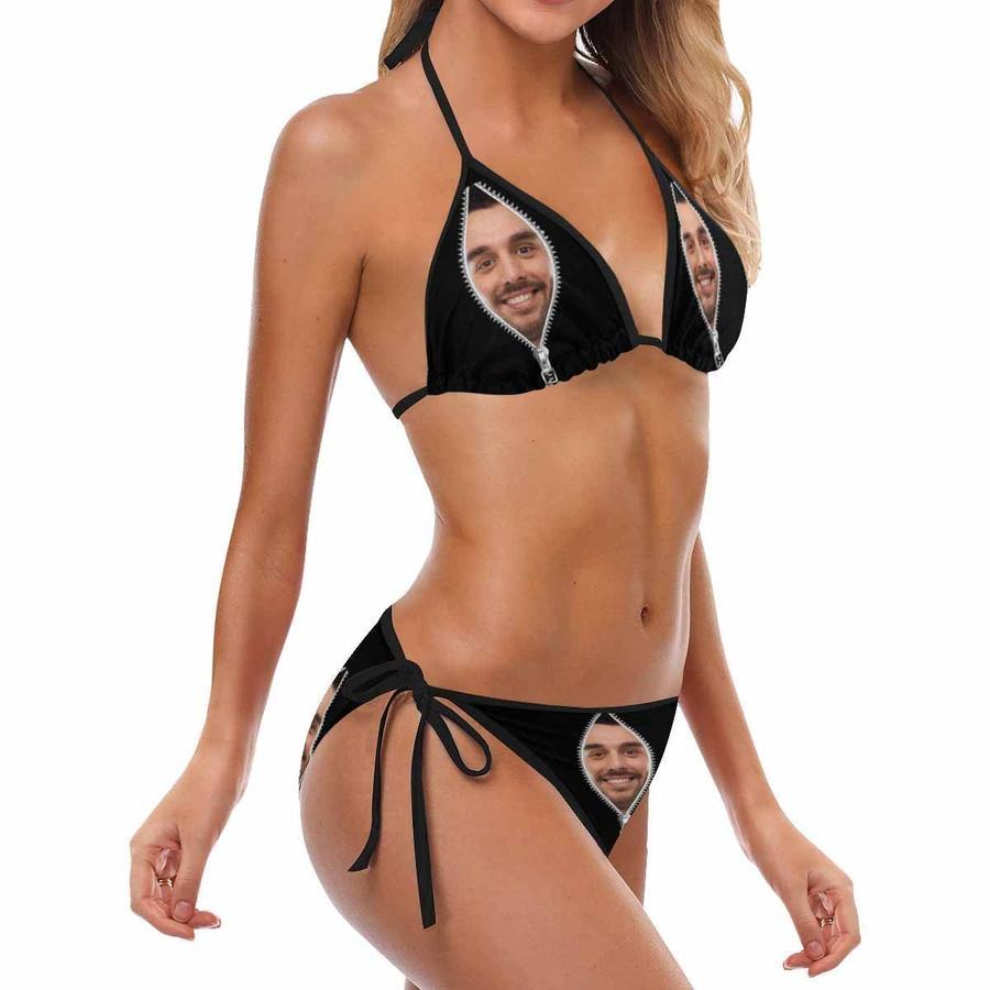 Custom Face Zipper Photo Women's Bikini Sexy Suit Free Size - MyFaceSocksAu