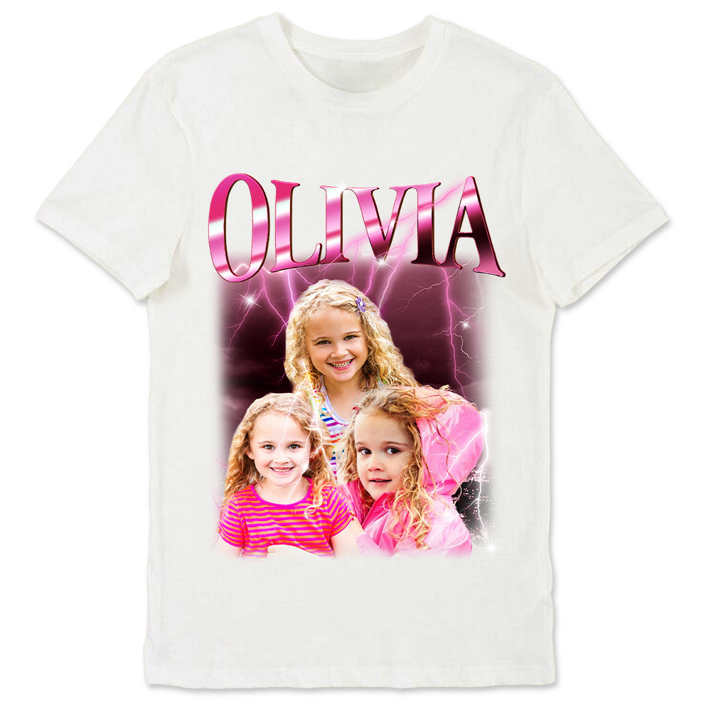 Custom Photo Vintage Tee Personalized Name T-shirt Black Gift for DAD - MyFaceSocksAU