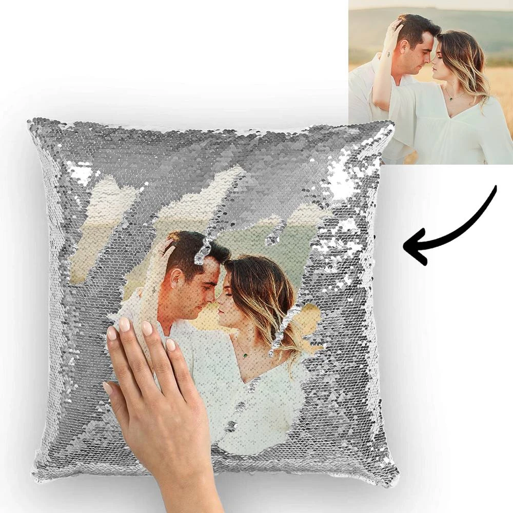Custom Couple Photo Magic Sequins Pillow Multicolor Sequin Cushion 15.75inch*15.75inch - Best Gift - MyFaceSocksAu
