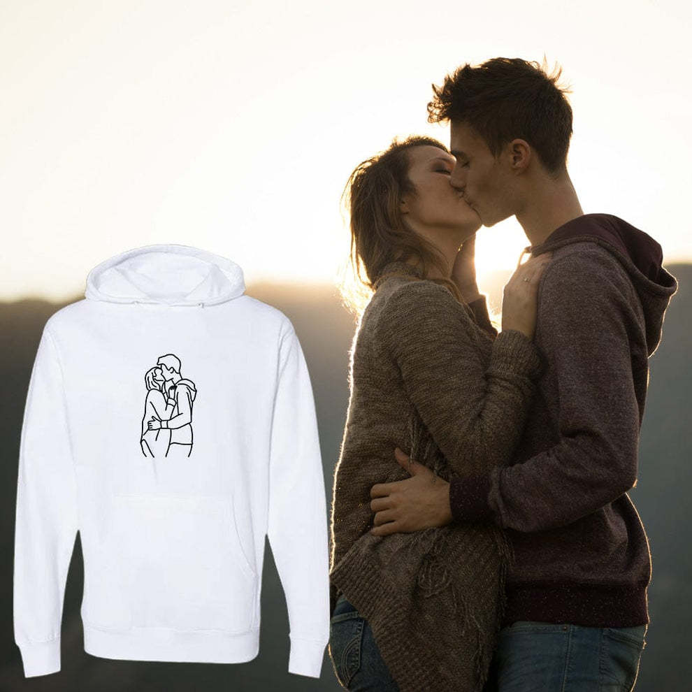 Custom Line Art Hoodie with Your Photo, Gift for Couples - MyFaceSocksAu