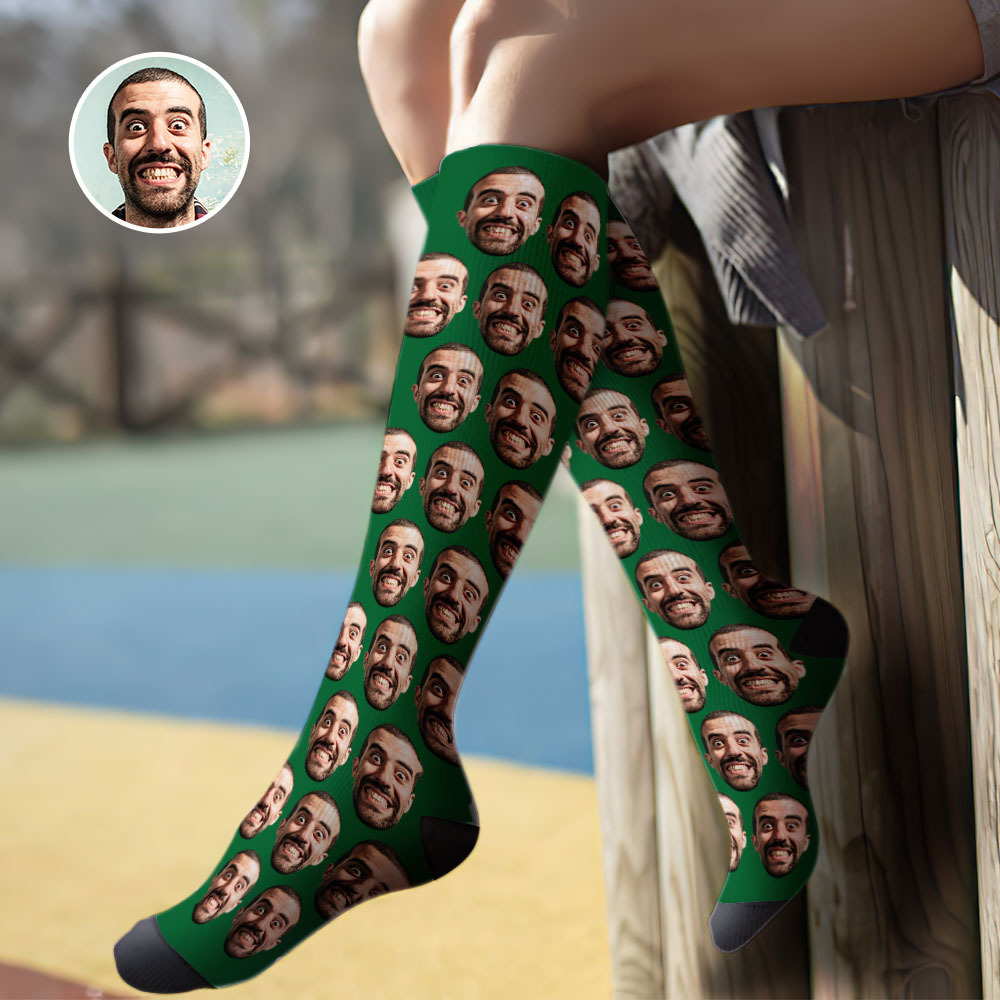 Custom Knee High Face Socks Summer Socks - Full Face Blue - MyFaceSocksAU