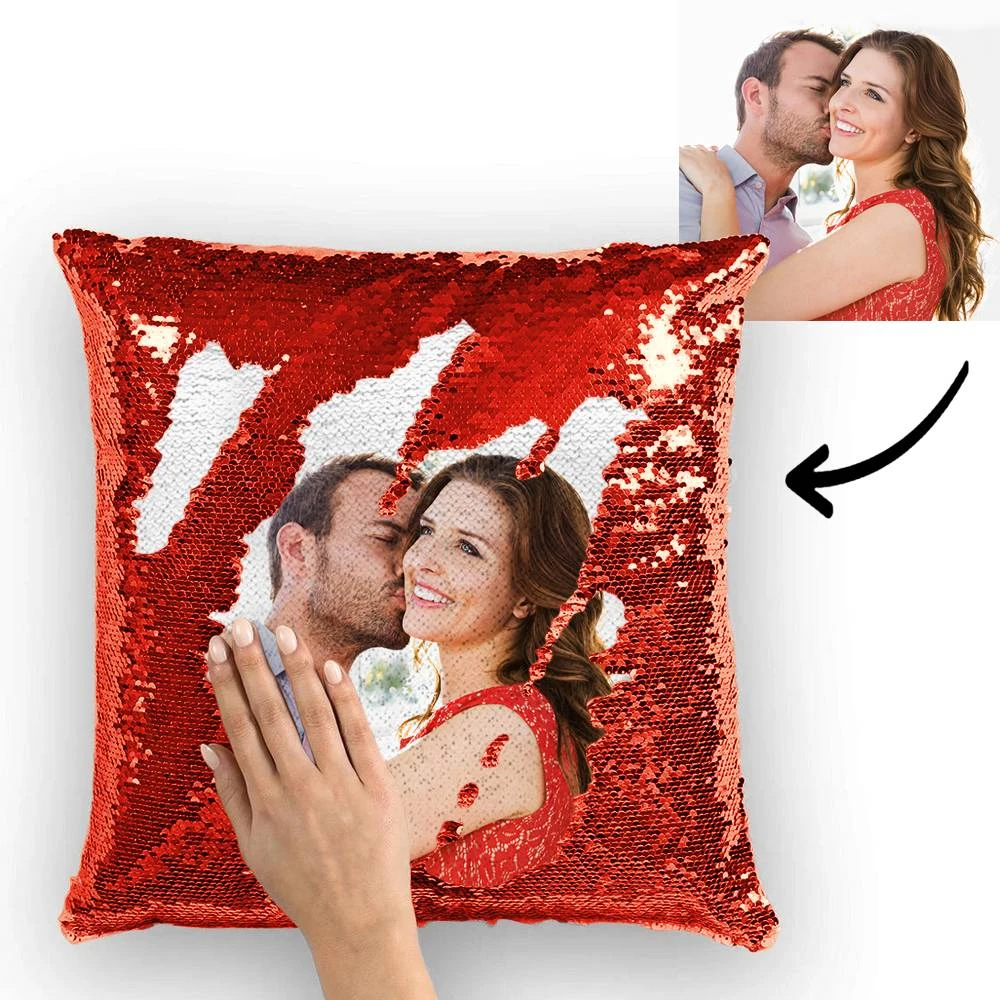 Custom Couple Photo Magic Sequins Pillow Multicolor Sequin Cushion 15.75inch*15.75inch - Best Gift - MyFaceSocksAu