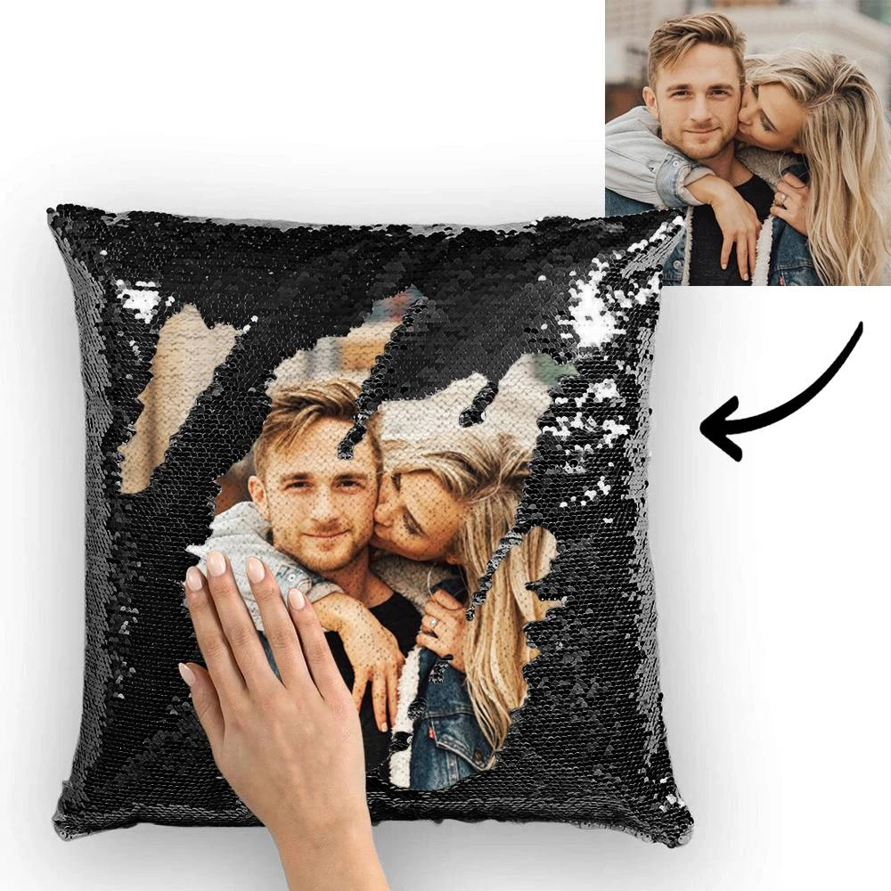 Custom Couple Photo Magic Sequins Pillow Multicolor Sequin Cushion 15.75inch*15.75inch - Best Gift - MyFaceSocksAu
