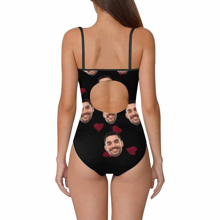 Custom Face Heart Women's Slip One Piece Swimsuit - MyFaceSocksAu