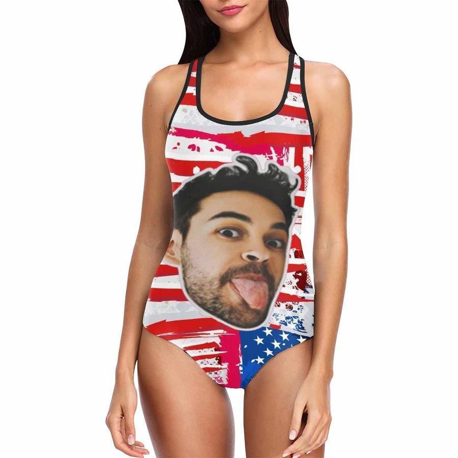 Custom Funny Face USA Flag Women's One Piece Swimsuit - MyFaceSocksAu