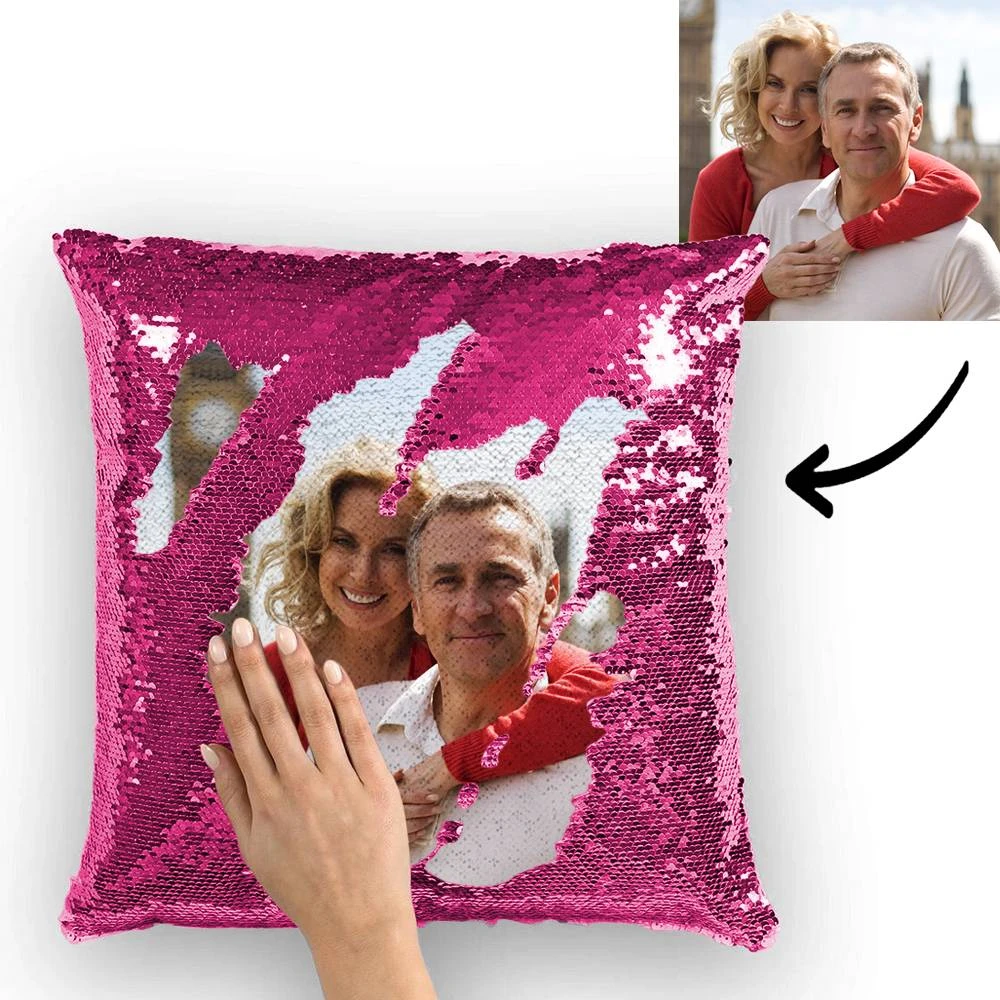 Custom Couple Photo Magic Sequins Pillow Multicolor Sequin Cushion 15.75inch*15.75inch - Best Gift - MyFaceSocksAu
