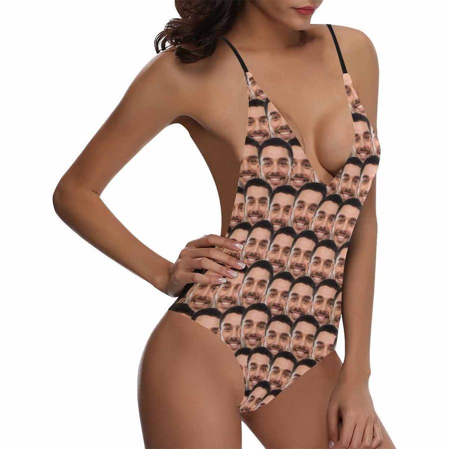 Custom Photo V-Neck Women's One Piece Swimsuit - MyFaceSocksAu