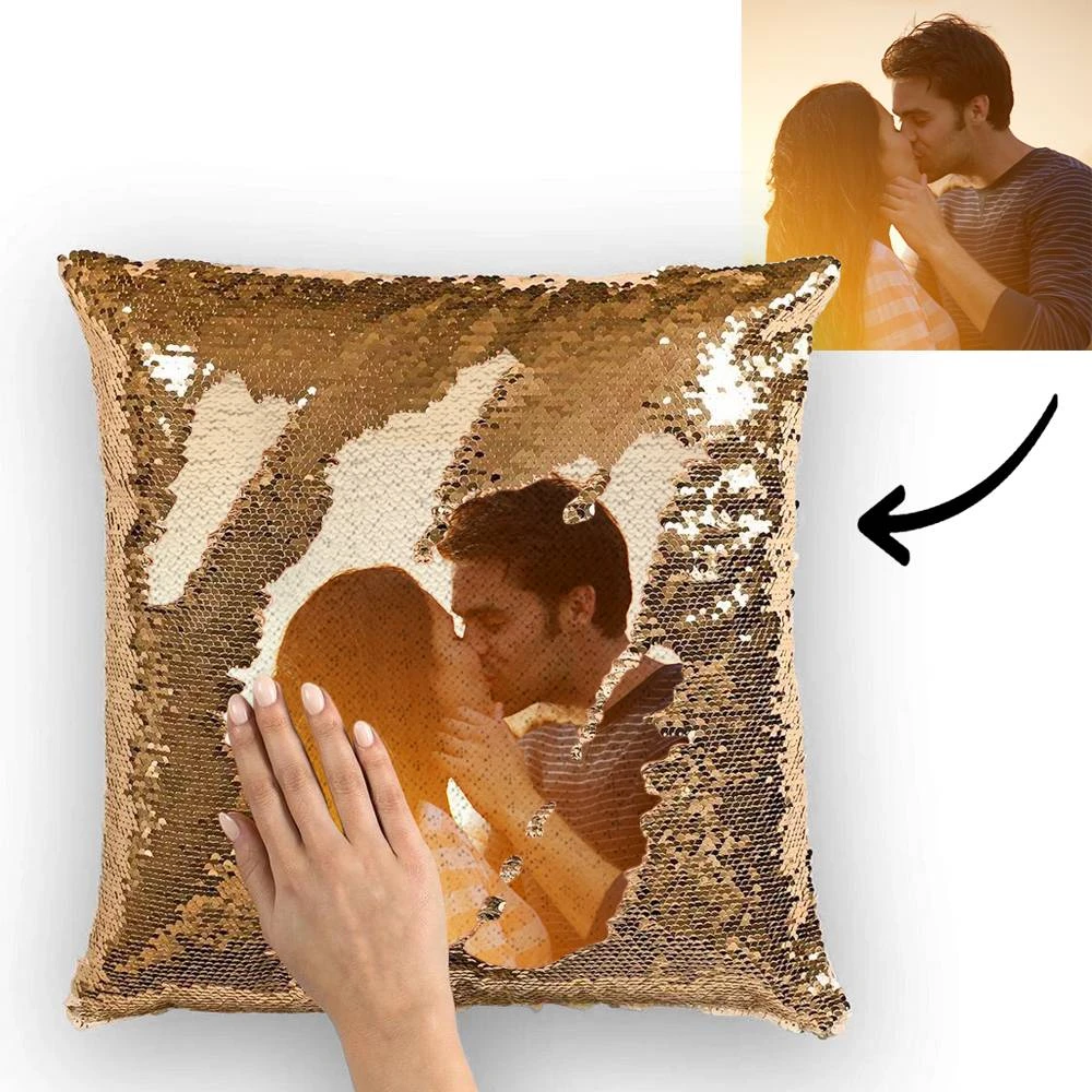 Custom Couple Photo Magic Sequins Pillow Multicolor Sequin Cushion 15.75inch*15.75inch - Best Gift - MyFaceSocksAu
