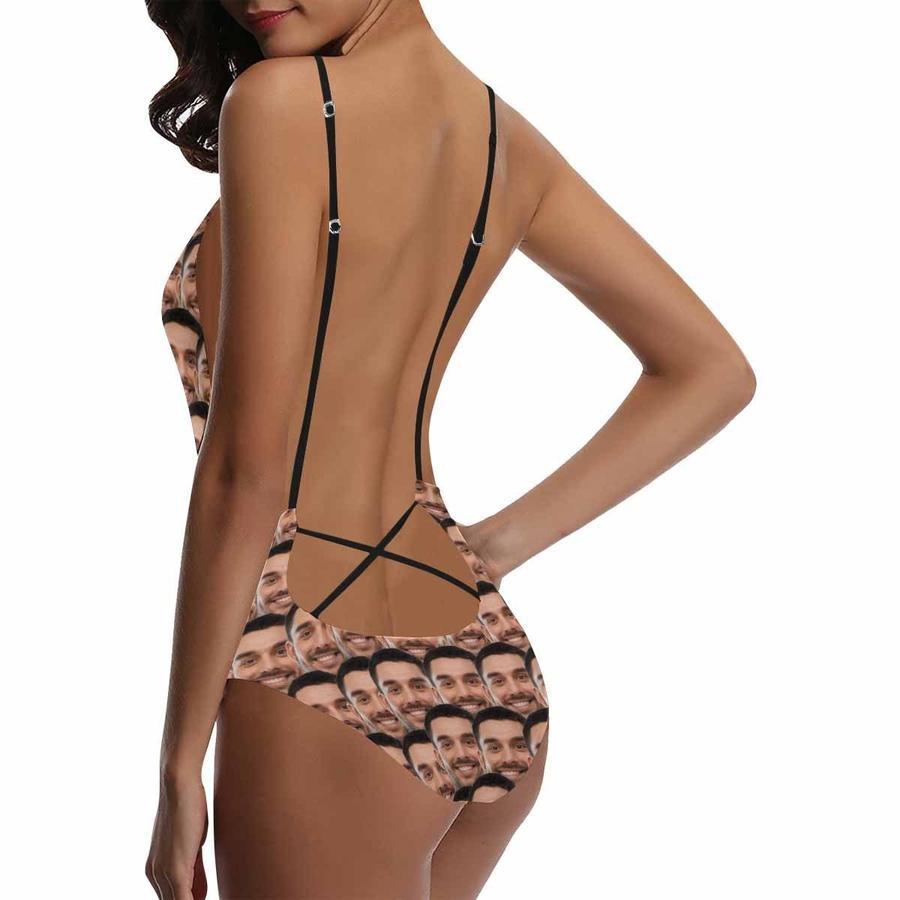 Custom Photo V-Neck Women's One Piece Swimsuit - MyFaceSocksAu