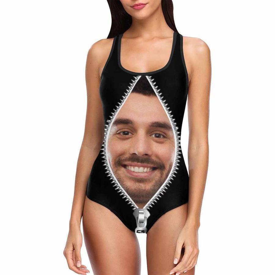 Custom Face Zipper Photo Women's One Piece Sexy Swimsuit - MyFaceSocksAu