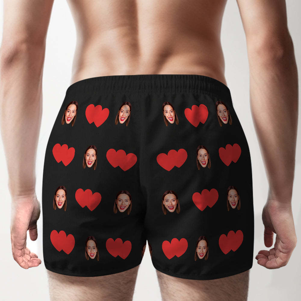 Custom Face Multicolor Boxer Shorts Red Heart Personalized Photo Underwear Gift for Him - MyFaceSocksAu