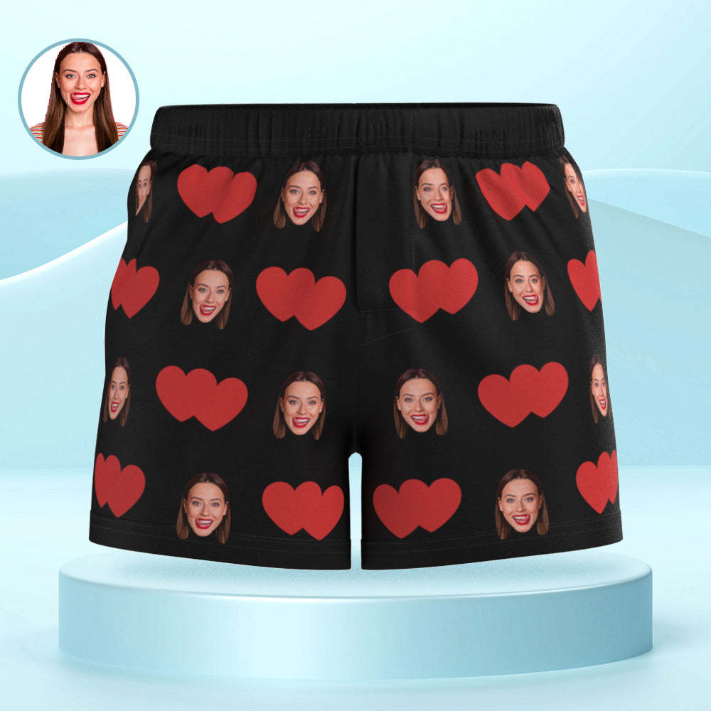 Custom Face Multicolor Boxer Shorts Red Heart Personalized Photo Underwear Gift for Him - MyFaceSocksAu
