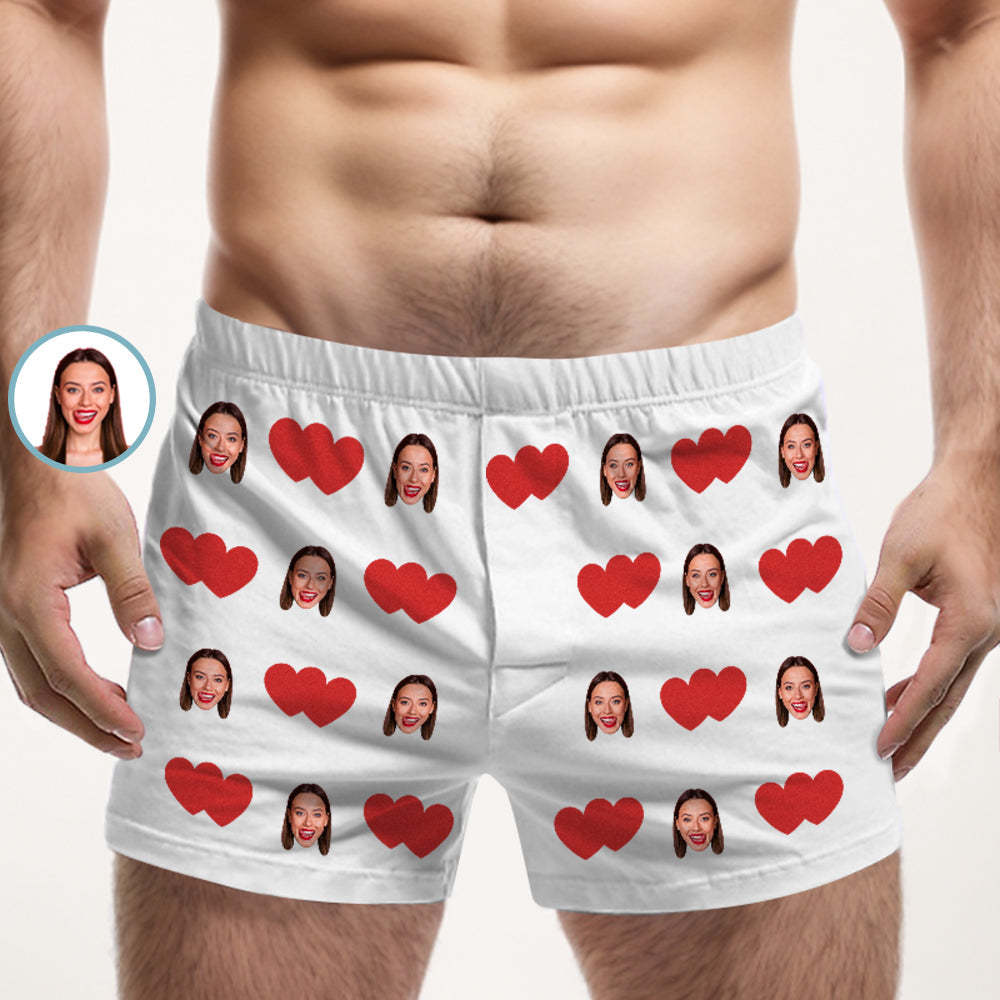 Custom Face Multicolor Boxer Shorts Red Heart Personalized Photo Underwear Gift for Him - MyFaceSocksAu