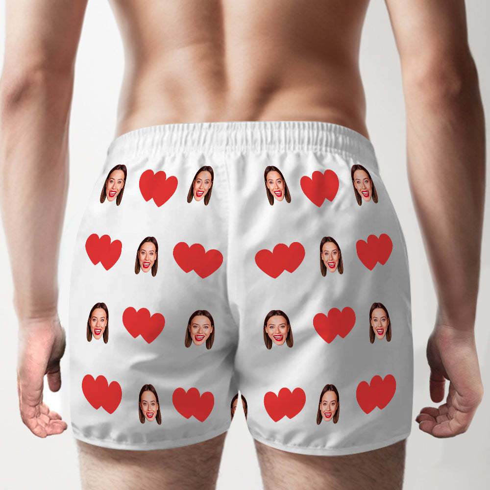 Custom Face Multicolor Boxer Shorts Red Heart Personalized Photo Underwear Gift for Him - MyFaceSocksAu