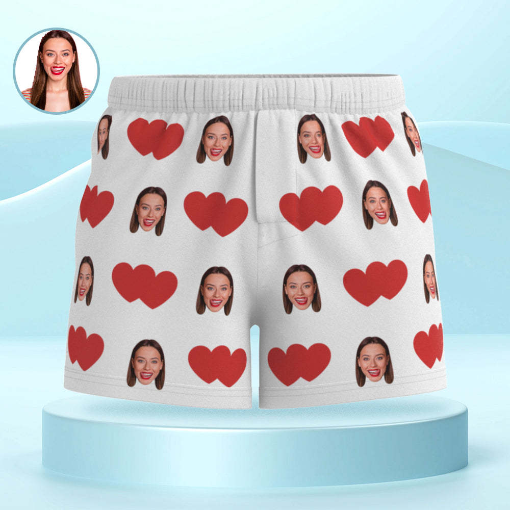 Custom Face Multicolor Boxer Shorts Red Heart Personalized Photo Underwear Gift for Him - MyFaceSocksAu