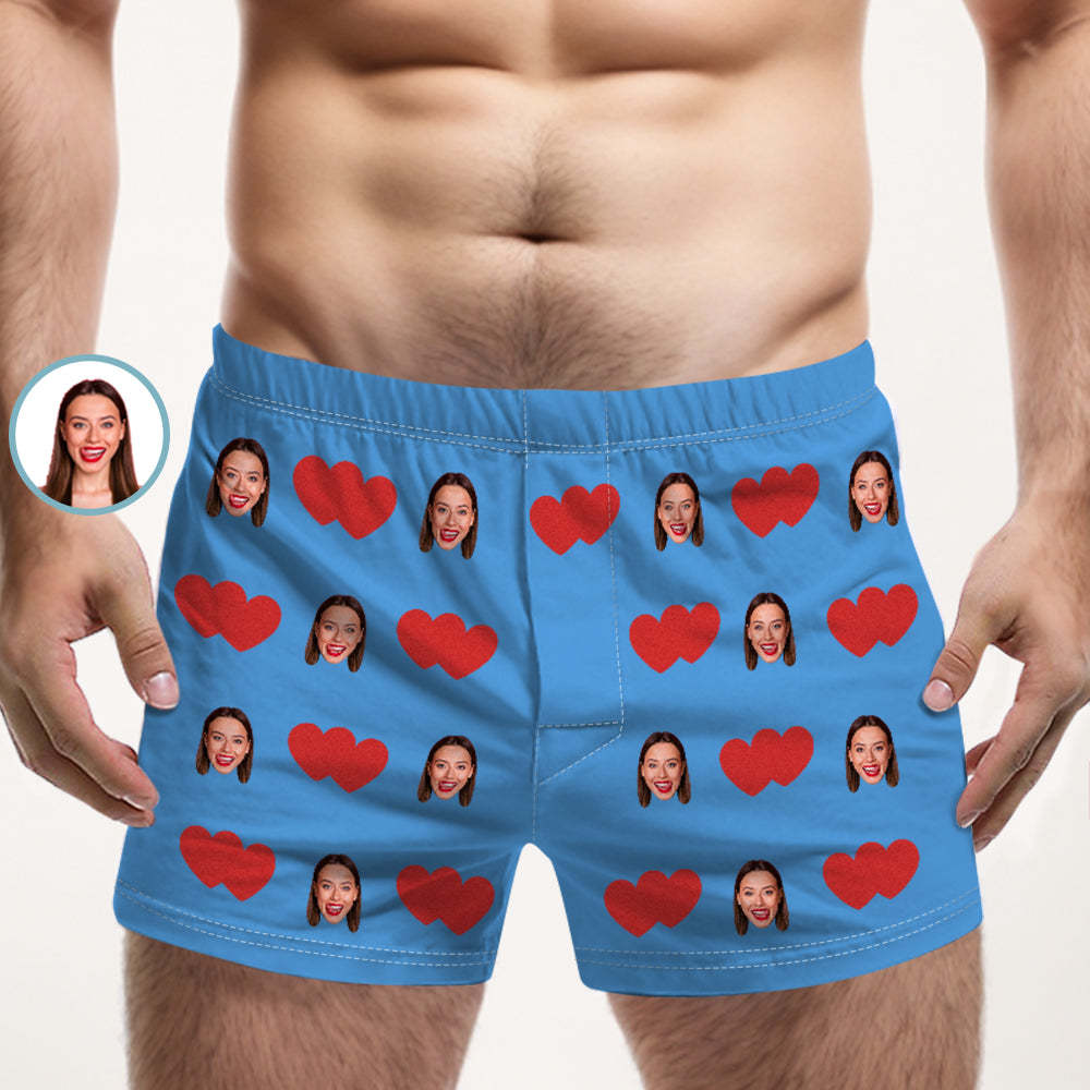 Custom Face Multicolor Boxer Shorts Red Heart Personalized Photo Underwear Gift for Him - MyFaceSocksAu