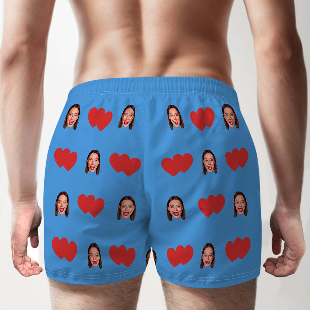 Custom Face Multicolor Boxer Shorts Red Heart Personalized Photo Underwear Gift for Him - MyFaceSocksAu