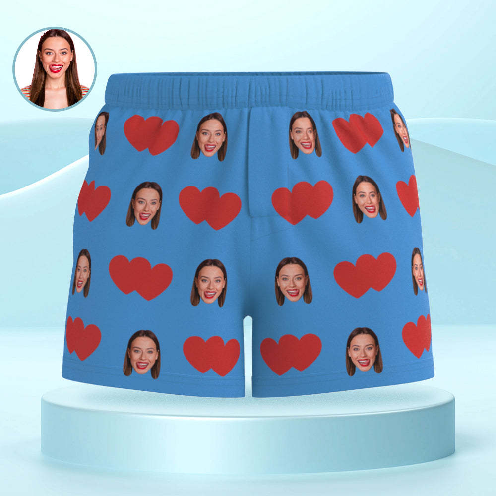 Custom Face Multicolor Boxer Shorts Red Heart Personalized Photo Underwear Gift for Him - MyFaceSocksAu