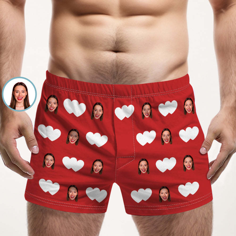 Custom Face Multicolor Boxer Shorts Red Heart Personalized Photo Underwear Gift for Him - MyFaceSocksAu