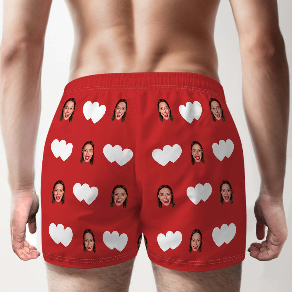 Custom Face Multicolor Boxer Shorts Red Heart Personalized Photo Underwear Gift for Him - MyFaceSocksAu