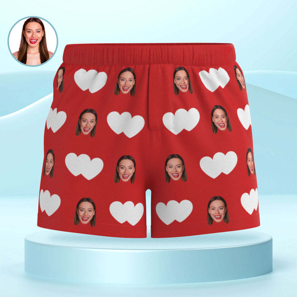 Custom Face Multicolor Boxer Shorts Red Heart Personalized Photo Underwear Gift for Him - MyFaceSocksAu