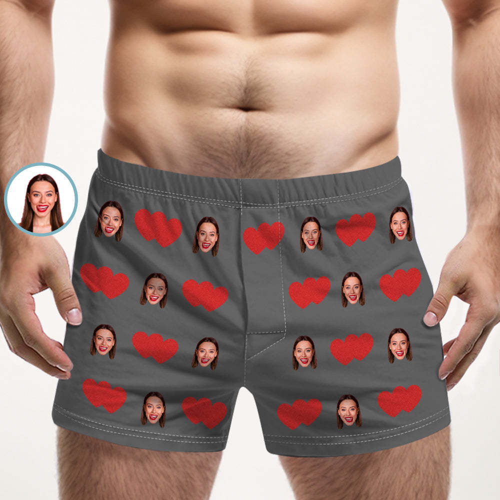 Custom Face Multicolor Boxer Shorts Red Heart Personalized Photo Underwear Gift for Him - MyFaceSocksAu