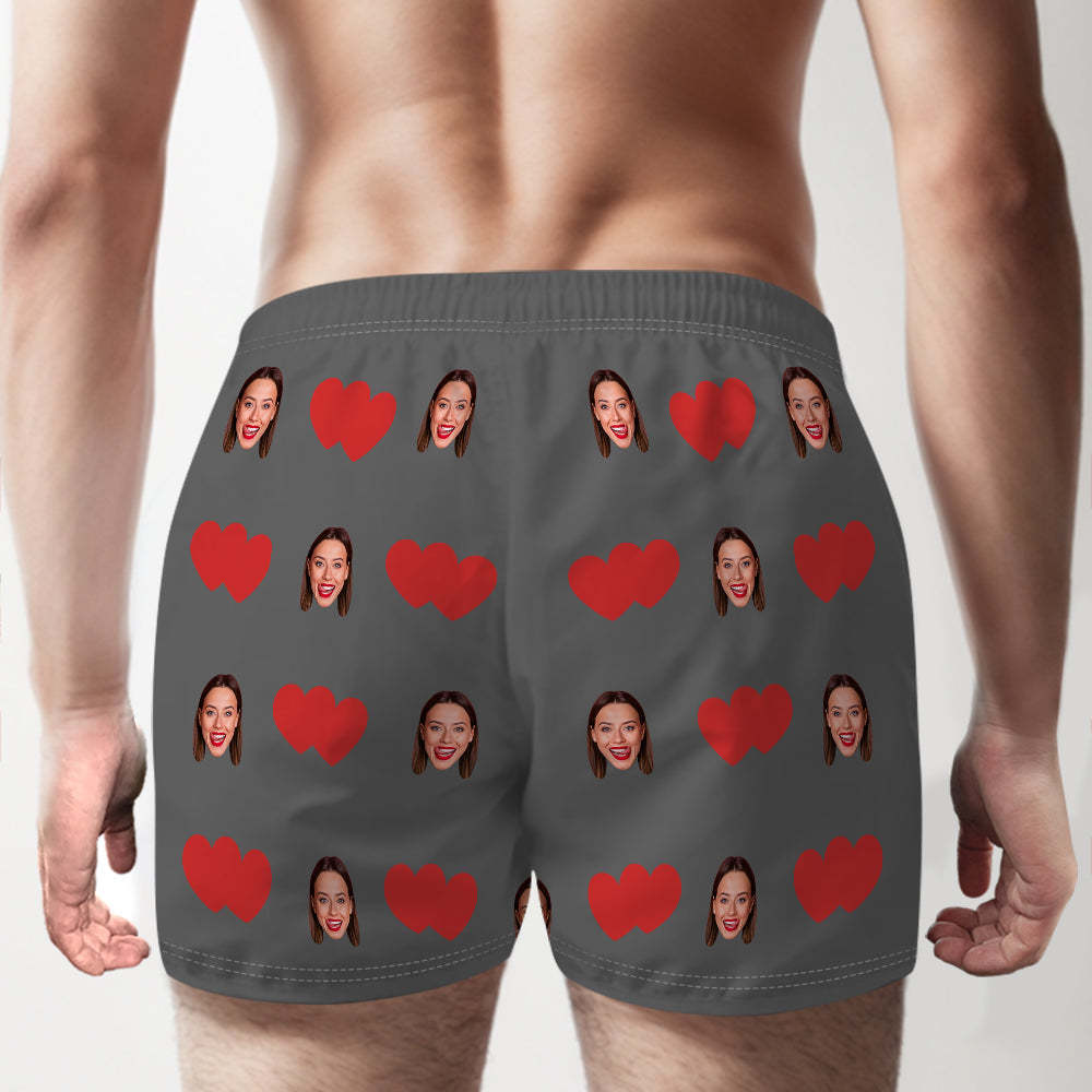 Custom Face Multicolor Boxer Shorts Red Heart Personalized Photo Underwear Gift for Him - MyFaceSocksAu